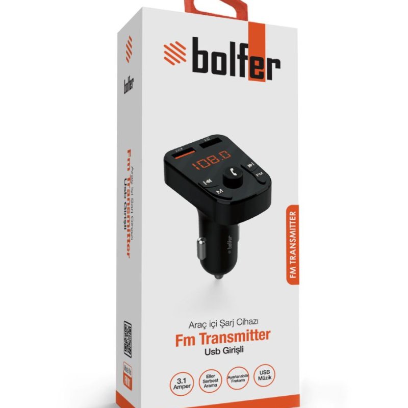 Bolfer Araç İçi Şarj Cihazı Çakmaklık Fm Transmitter Bluetooth Usb Girişli