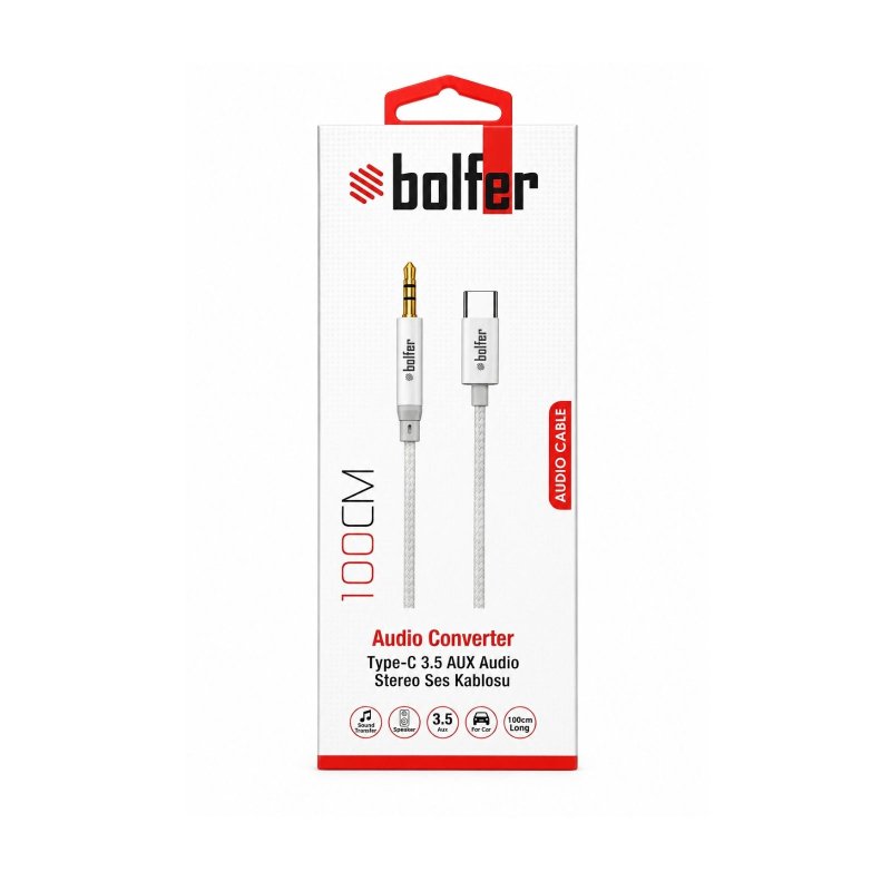 Bolfer AC02 Ses Dönüştürücü Type-C AUX Audio Stereo Ses Kablosu