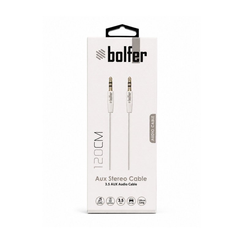 Bolfer AUX02 Aux Streo Kablo 3.5 AUX Audio Kablo Ses Aktarma Kablosu 120 cm
