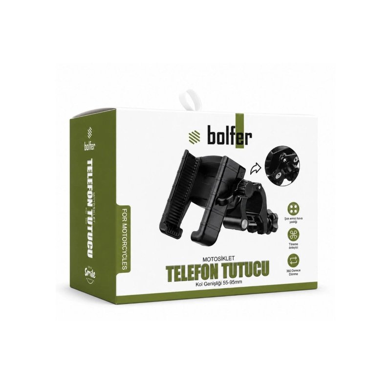Bolfer 7TT18 Motosiklet Telefon Tutucu Gidon bağlantılı