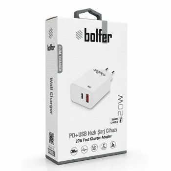 Bolfer PD+USB Hızlı Şarj Cıhazı 20W Hızlı Şarj Adaptörü