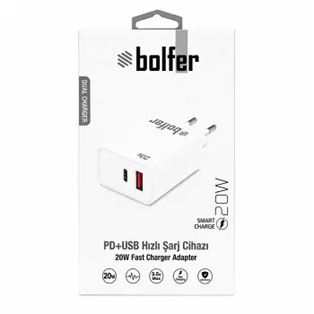 Bolfer PD+USB Hızlı Şarj Cıhazı 20W Hızlı Şarj Adaptörü