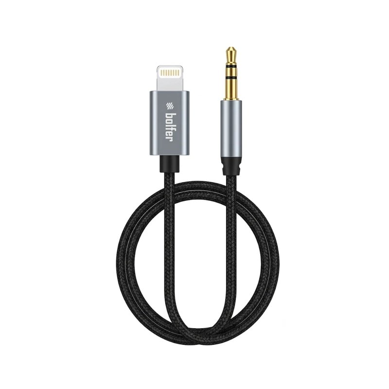 Bolfer AC03 Ses Dünüştürücü Araç İçi Uyumlu Aux Kablosu Araç İçi Dönüştürücü Lighting to 3.5 AUX Audio Strero Audio Kablo