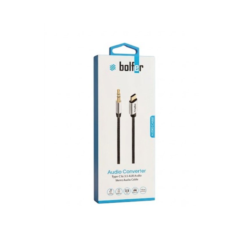 Bolfer AC04 Type-c To 3.5 mm Aux Audio Kablo Araç İçi Uyumlu Aux Kablosu Araç İçi Dönüştürücü
