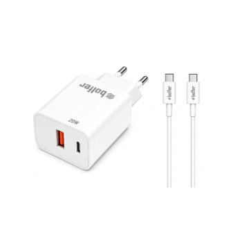 Bolfer PD106 PD+USB 20W Hızlı Şarj Cihazı Type-C'den Type-C'ye Kablo Hızlı Şarj Aleti