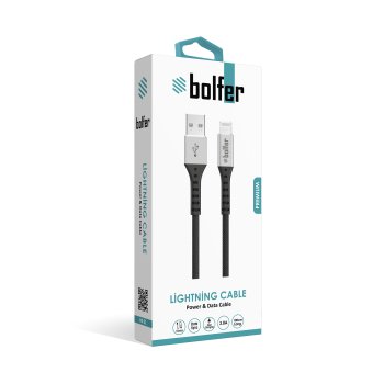Bolfer USB-A to Lightning 3A Premium Şarj ve Data Kablosu – 1 Metre