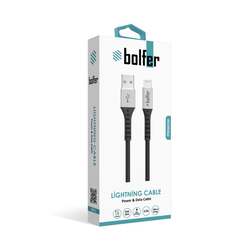 Bolfer USB-A to Lightning 3A Premium Şarj ve Data Kablosu – 1 Metre Bolfer USB-A to Lightning 3A Premium Şarj ve Data Kablosu – 1 Metre