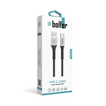 Bolfer USB-A to Type-C 3A Premium Şarj ve Data Kablosu – 1 Metre