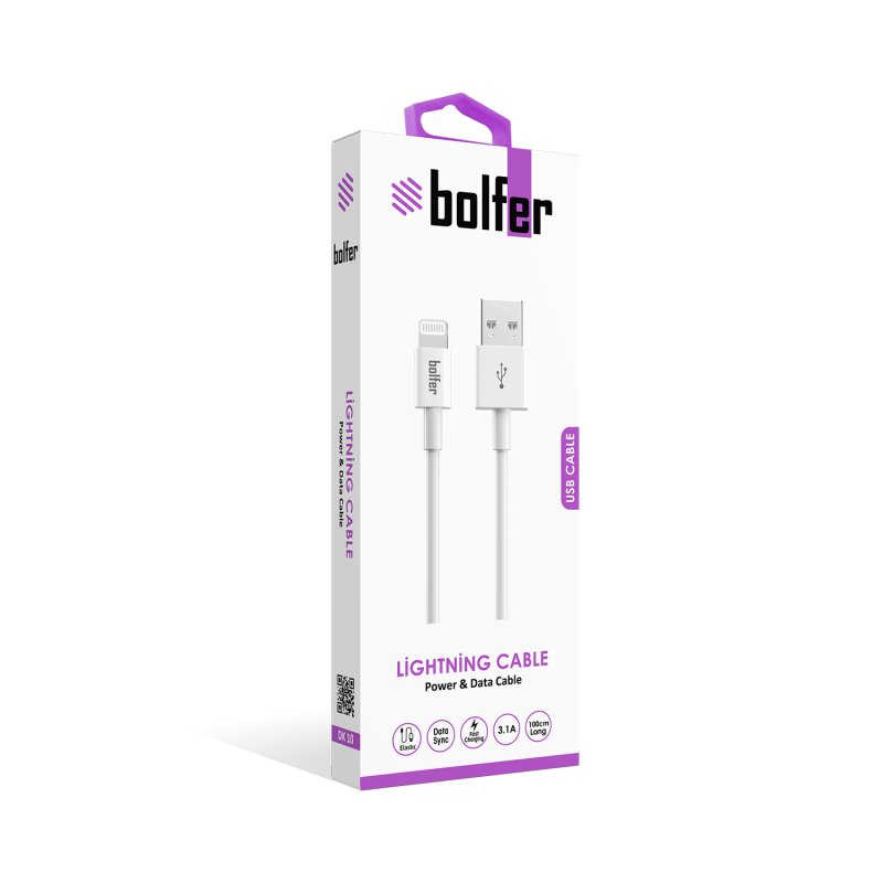 Bolfer USB-A to Lightning 3.1A Şarj ve Data Kablosu – 1 Metre Bolfer USB-A to Lightning 3.1A Şarj ve Data Kablosu – 1 Metre