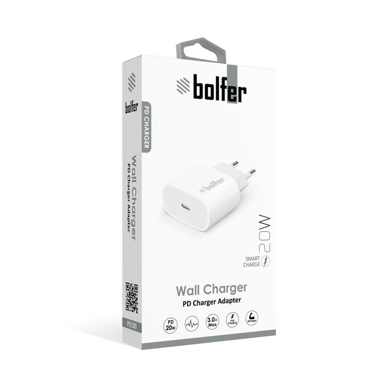 Bolfer 20W Power Delivery (PD) Duvar Şarj Cihazı – Kablosuz Bolfer 20W Power Delivery (PD) Duvar Şarj Cihazı – Kablosuz