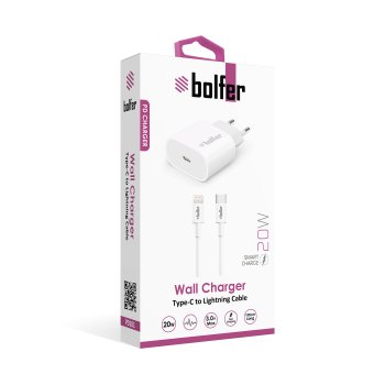 Bolfer 20W PD Şarj Cihazı + Type-C to Lightning Kablo – iPhone Uyumlu