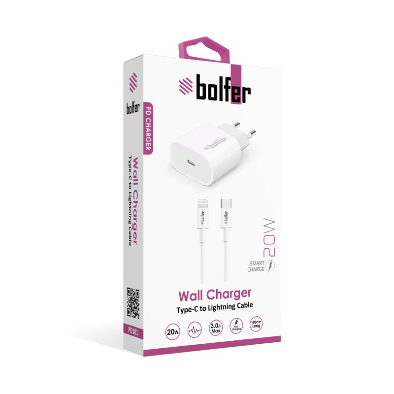 Bolfer 20W PD Şarj Cihazı + Type-C to Lightning Kablo – iPhone Uyumlu Bolfer 20W PD Şarj Cihazı + Type-C to Lightning Kablo – iPhone Uyumlu