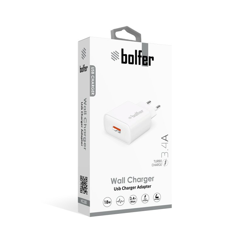 Bolfer 18W USB Hızlı Şarj Adaptörü – Tekli Çıkış (3.4A) Bolfer 18W USB Hızlı Şarj Adaptörü – Tekli Çıkış (3.4A)