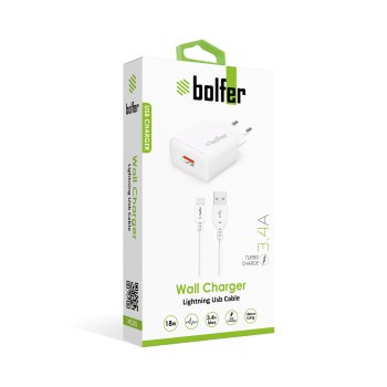 Bolfer 18W USB Şarj Adaptörü + Lightning Kablo – iPhone Uyumlu