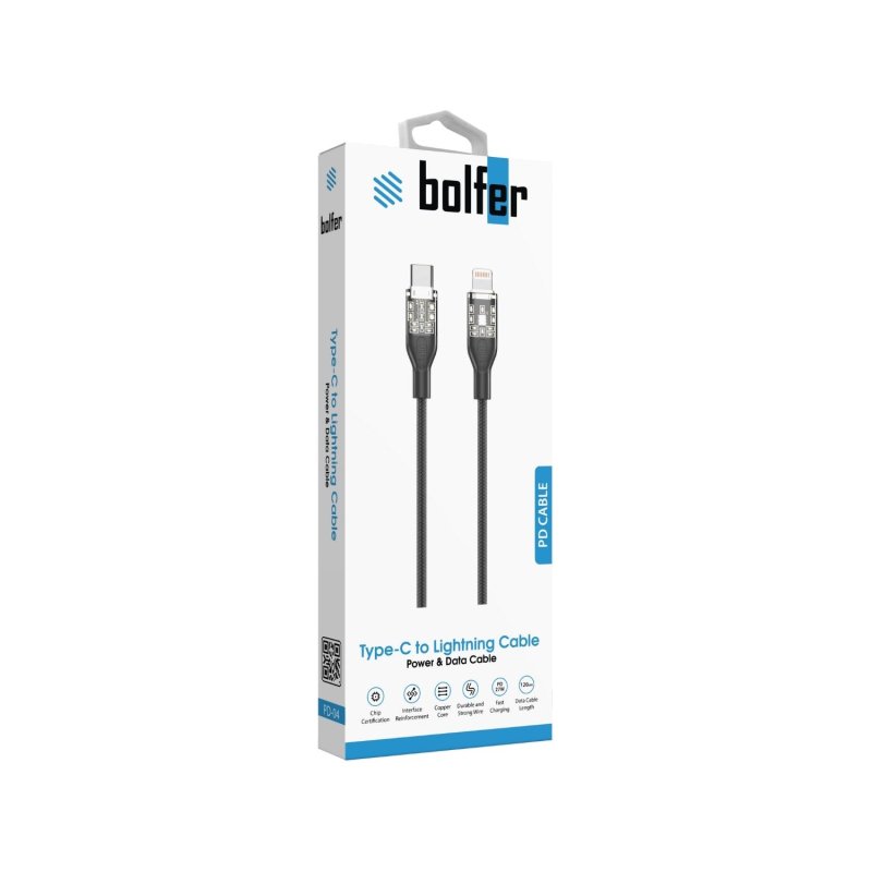 Bolfer PD-04 Type-C to Lightning Kablo – 27W Güç ve Veri Aktarım Kablosu Bolfer PD-04 Type-C to Lightning Kablo – 27W Güç ve Veri Aktarım Kablosu