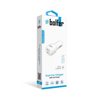 Bolfer CC04 18W Çift USB Araç Şarj Cihazı – Hızlı Şarj Destekli, Kompakt Tasarım