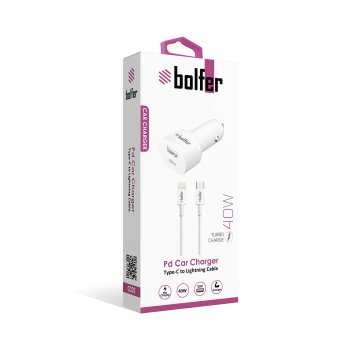 Bolfer CC05 PD 40W Araç Şarj Cihazı – Type-C to Lightning Kablo Dahil, Hızlı Şarj Destekli