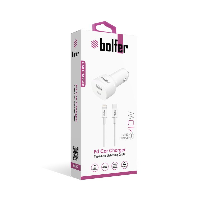Bolfer CC05 PD 40W Araç Şarj Cihazı – Type-C to Lightning Kablo Dahil, Hızlı Şarj Destekli Bolfer CC05 PD 40W Araç Şarj Cihazı – Type-C to Lightning Kablo Dahil, Hızlı Şarj Destekli