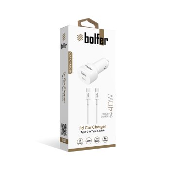 Bolfer CC06 PD 40W Araç Şarj Cihazı – Type-C to Type-C Kablo ile Hızlı Şarj