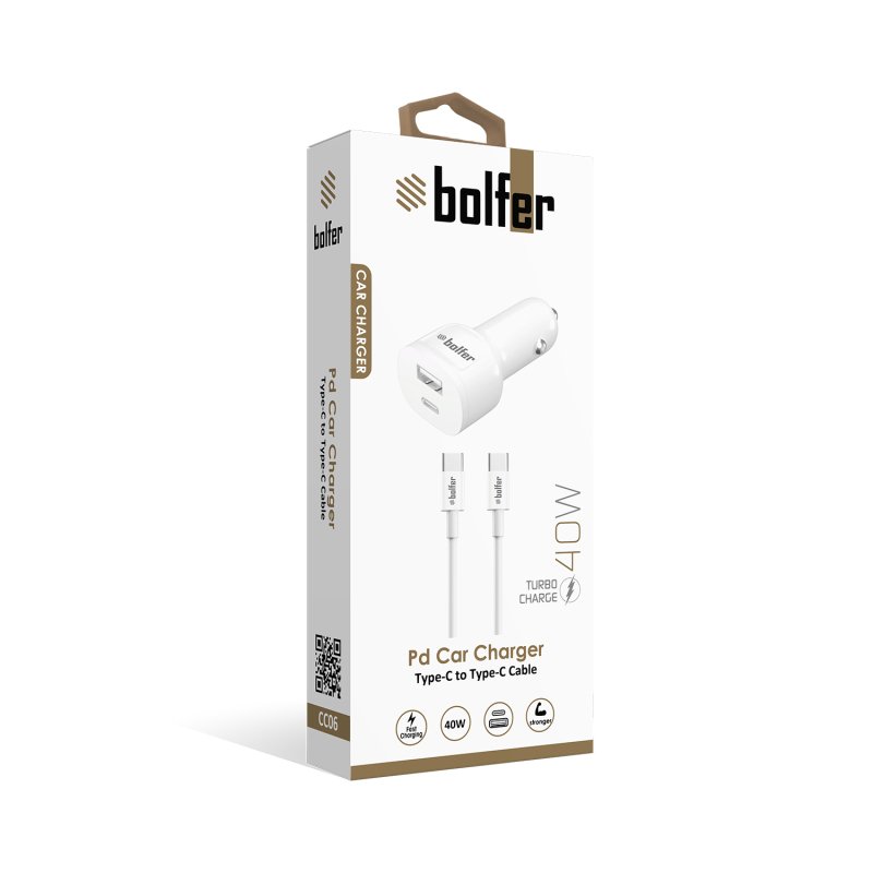 Bolfer CC06 PD 40W Araç Şarj Cihazı – Type-C to Type-C Kablo ile Hızlı Şarj Bolfer CC06 PD 40W Araç Şarj Cihazı – Type-C to Type-C Kablo ile Hızlı Şarj