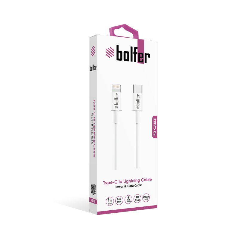 Bolfer Type-C to Lightning PD 25W Şarj ve Data Kablosu – 1 Metre Bolfer Type-C to Lightning PD 25W Şarj ve Data Kablosu – 1 Metre